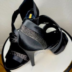 MAX STUDIO EMORY BLACK SATIN-GLITTER HEELS